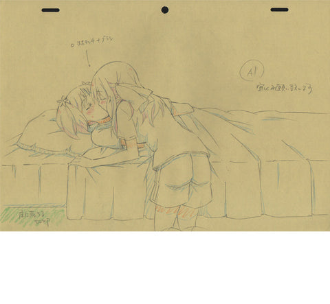 "Sakura Trick" -  Haruka sneaks a kiss from Yuu - 7 genga/douga sketch set